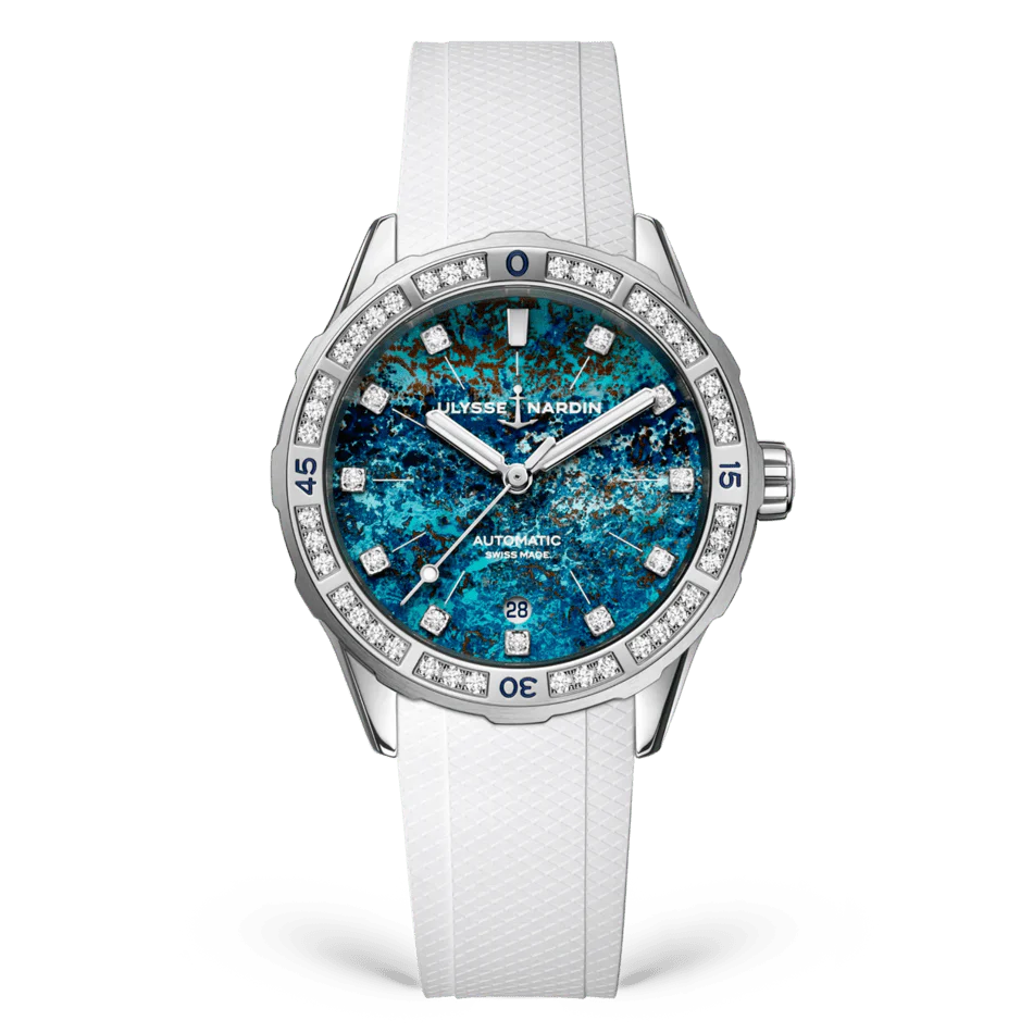 Ulysse Nardin Diver ATOLL 39 mm Blue Dial with Diamonds Stainless Steel Rubber Strap 8163-182B1LE-9A-ATOLL/3A