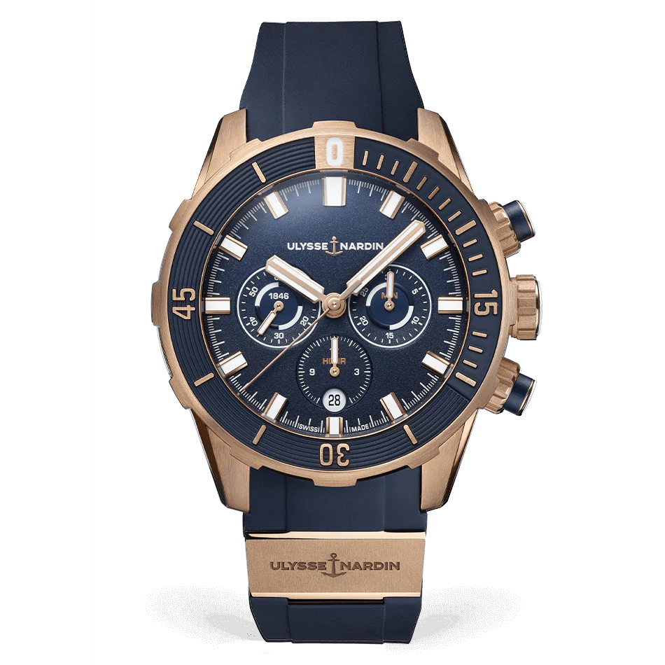 Ulysse Nardin Diver Chronograph 44 mm Dark Blue Dial 18k Rose Gold Rubber Strap 1502-170-3/93