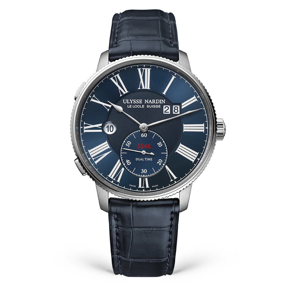 Ulysse Nardin Marine Torpilleur Dual Time 44 mm Blue Dial Stainless Steel Leather Strap 3343-320-3A/1A