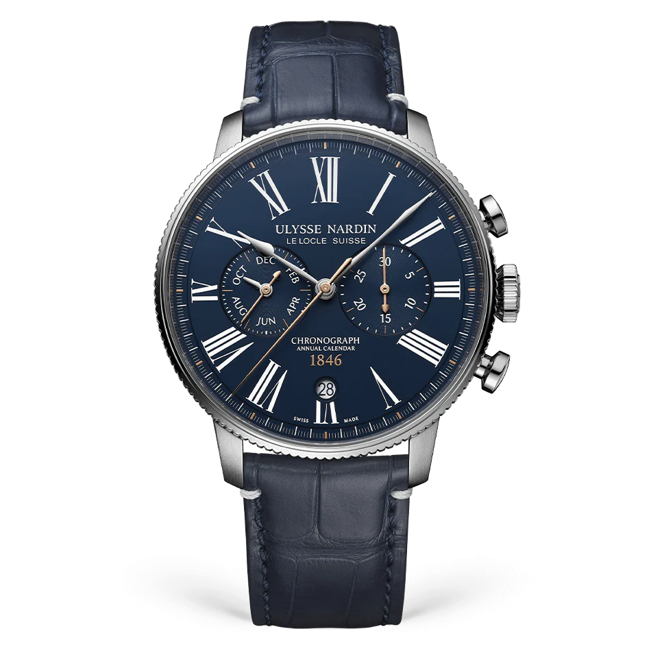 Ulysse Nardin Torpilleur Annual Chronograph 44 mm Blue Dial Stainless Steel Leather Strap 1533-320LE-3A-175/1B