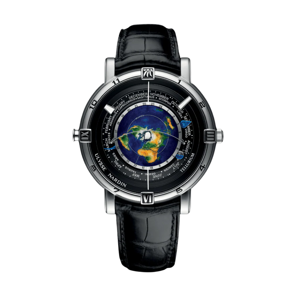 Ulysse Nardin Trilogy 43 mm Black Dial Platinum Leather Strap 889-70