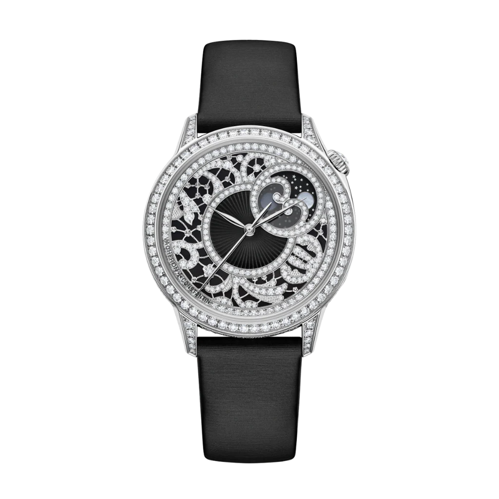 Vacheron Constantin Égérie moon phase 37 mm Black Dial with Diamonds White Gold Leather Strap 8006F/000G-B942