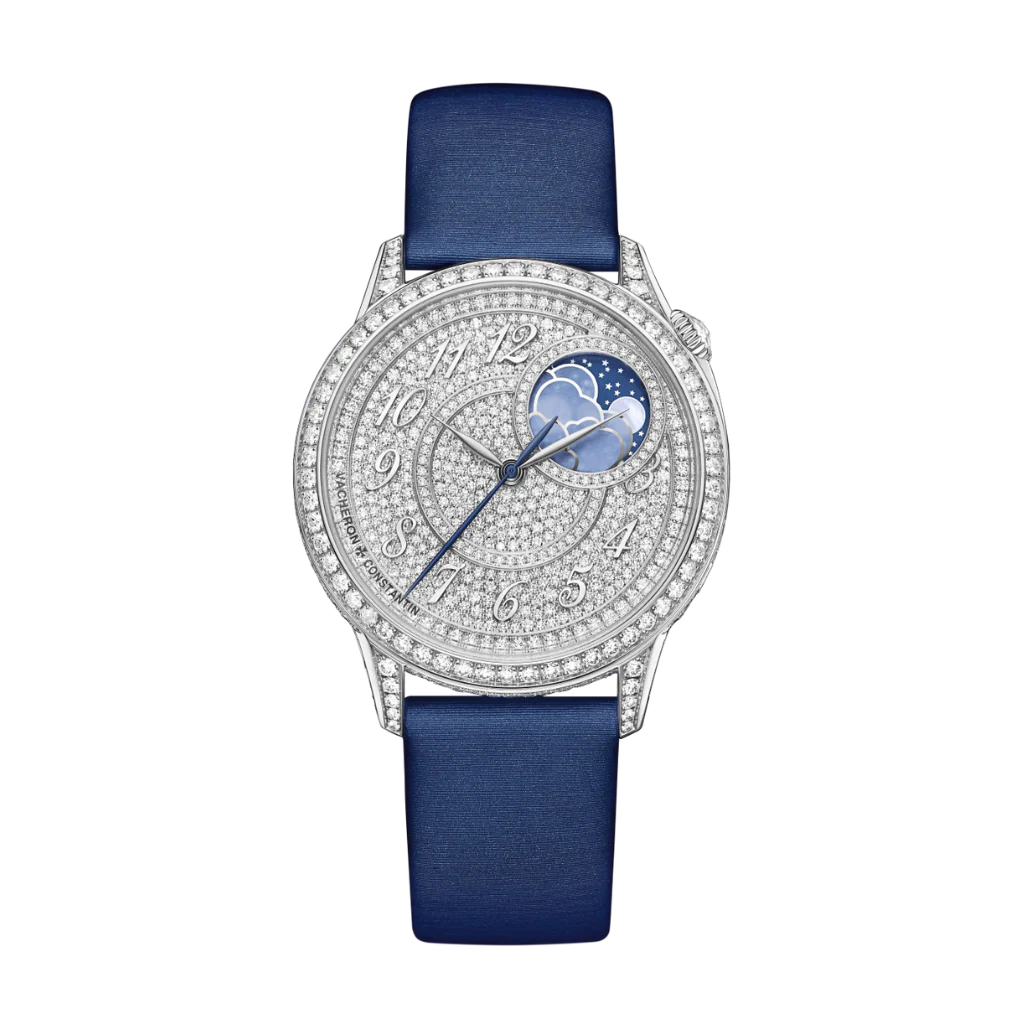 Vacheron Constantin Égérie moon phase 37 mm Diamond Paved Dial White Gold Leather Strap 8006F/000G-B499
