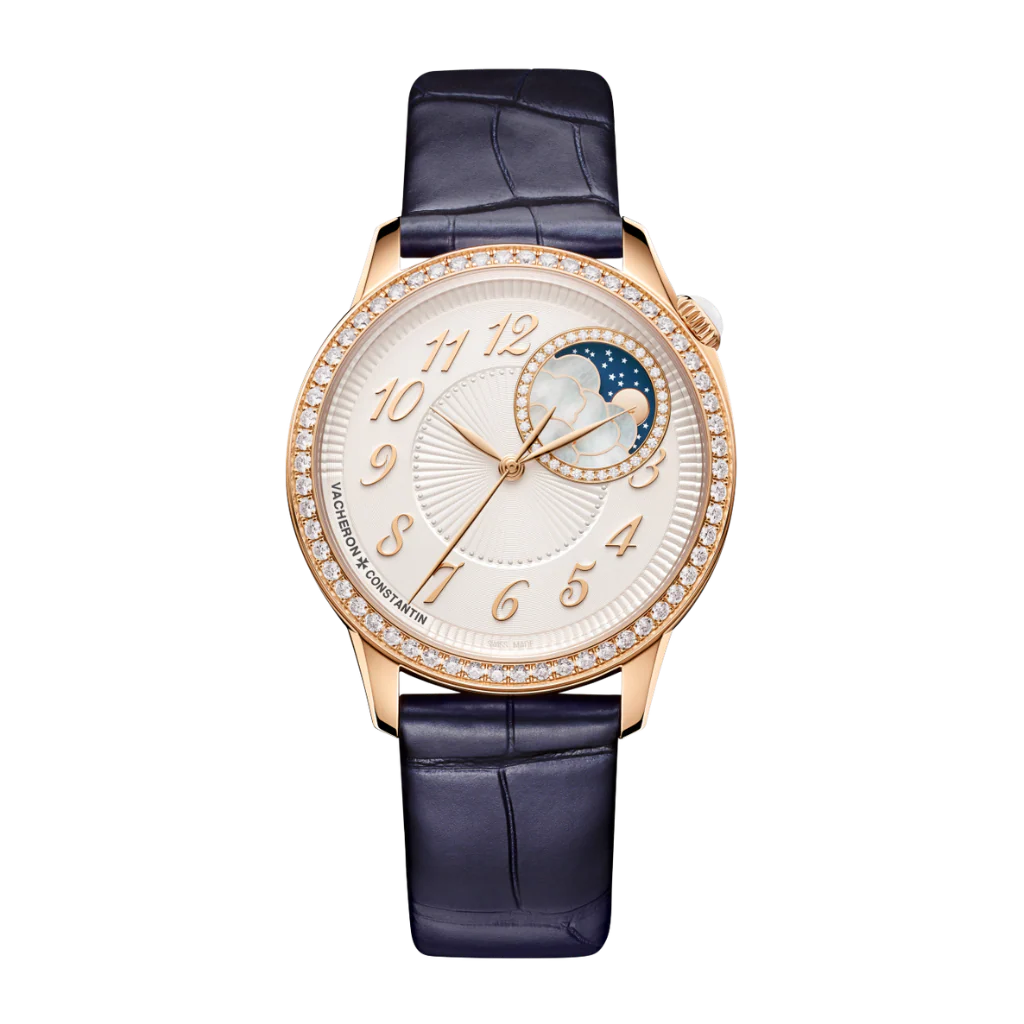 Vacheron Constantin Égérie moon phase 37 mm Silver Dial with Diamonds 18K Pink Gold Leather Strap 8005F/000R-B498