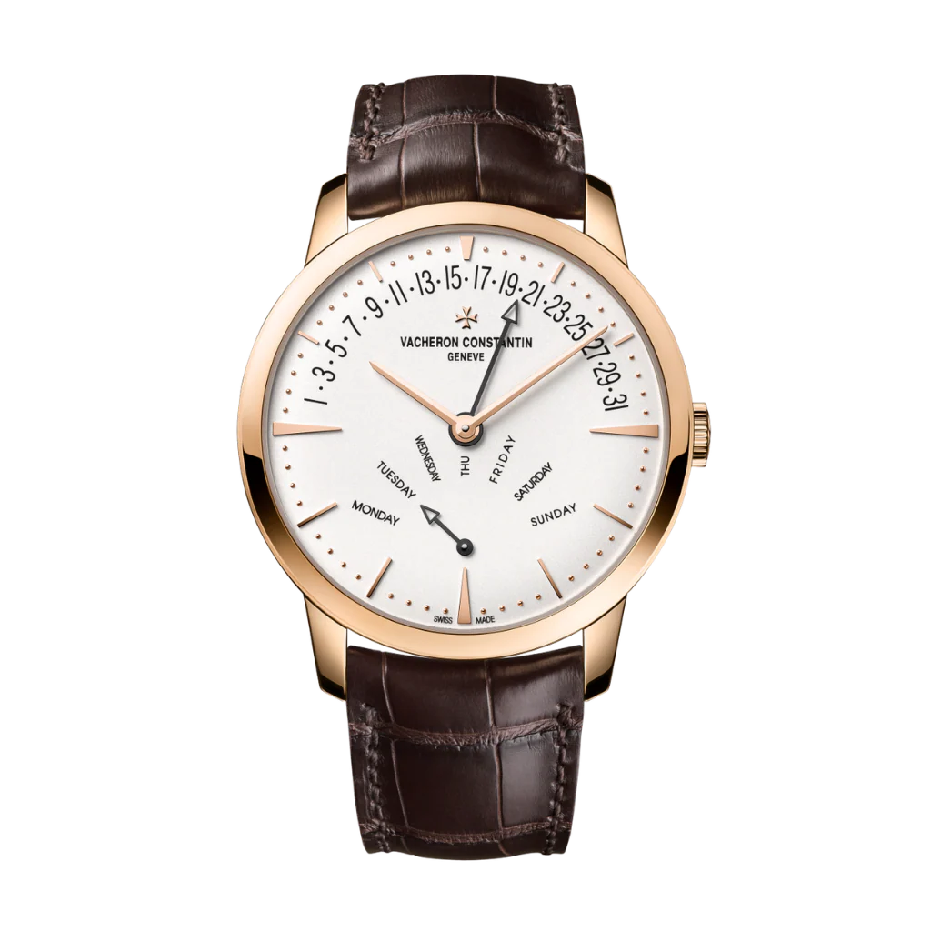 Vacheron Constantin Patrimony retrograde day-date 42.5 mm Silver Dial 18K Pink Gold Leather Strap 4000U/000R-B110