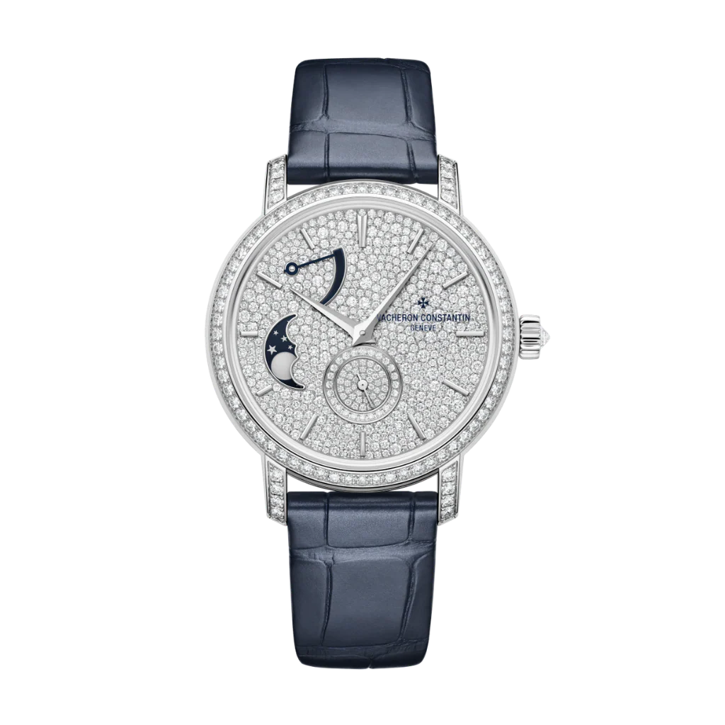 Vacheron Constantin Traditionnelle moon phase 37.5 mm Diamond Paved Dial White Gold Leather Strap 7006T/000G-B913