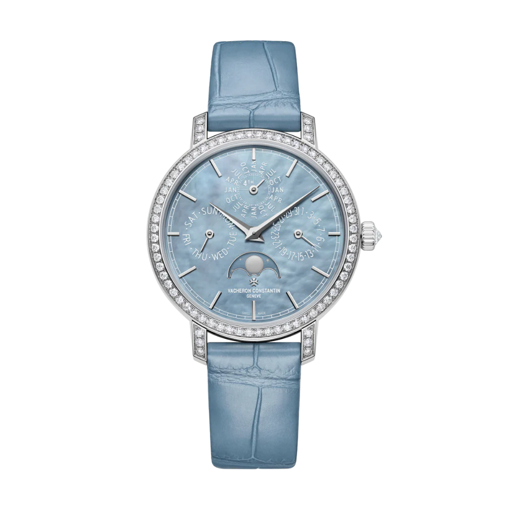 Vacheron Constantin Traditionnelle perpetual calendar ultra-thin 36.5 mm Light Blue Dial with Diamonds White Gold   Leather Strap 4305T/000G-B948