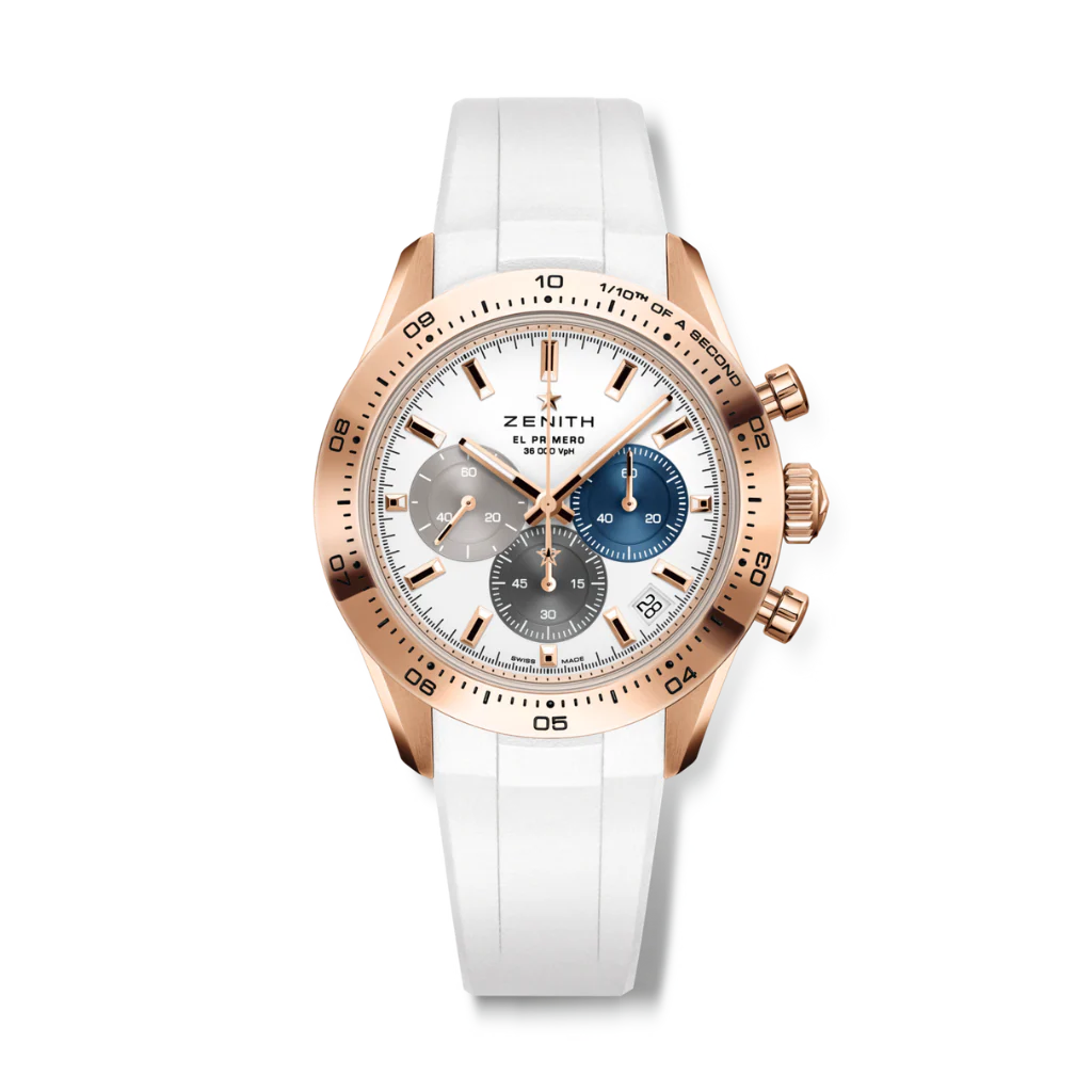 Zenith CHRONOMASTER SPORT 41 mm White Dial 18k Rose Gold Rubber Strap 18.3101.3600/69.R953