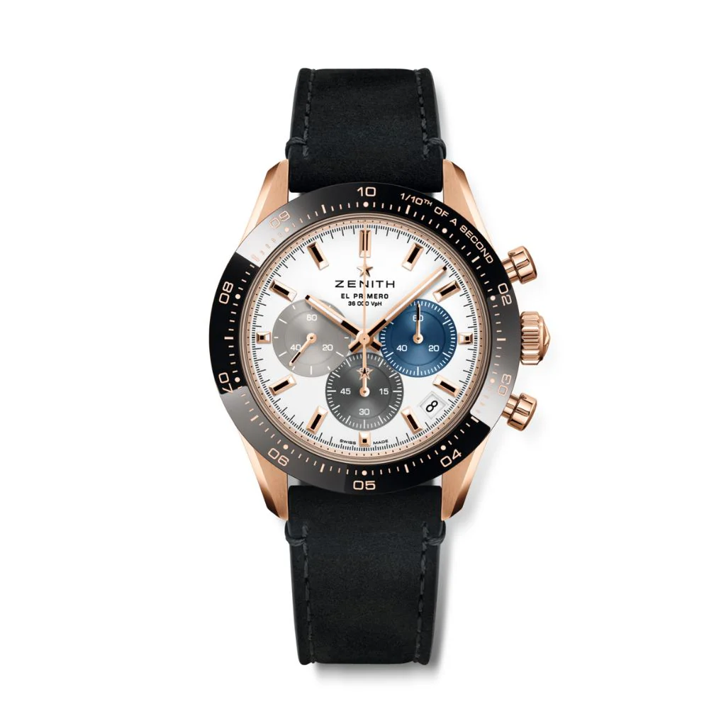 Zenith CHRONOMASTER SPORT 41 mm White Dial 18k Rose Gold with Black Ceramic Leather Strap 18.3100.3600/69.C920