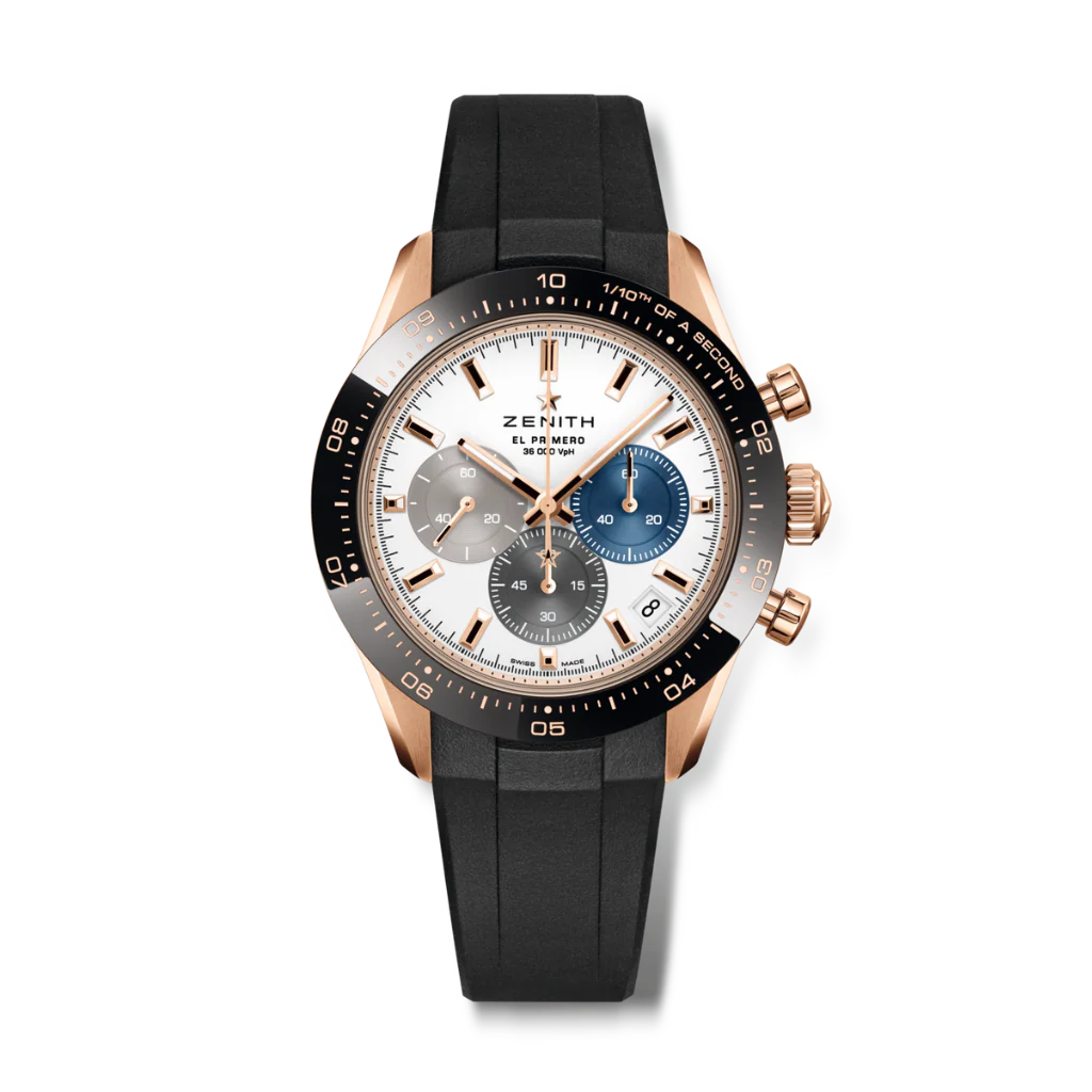 Zenith CHRONOMASTER SPORT 41 mm White Dial 18K Rose Gold with Black Ceramic Rubber Strap 18.3100.3600/69.R951