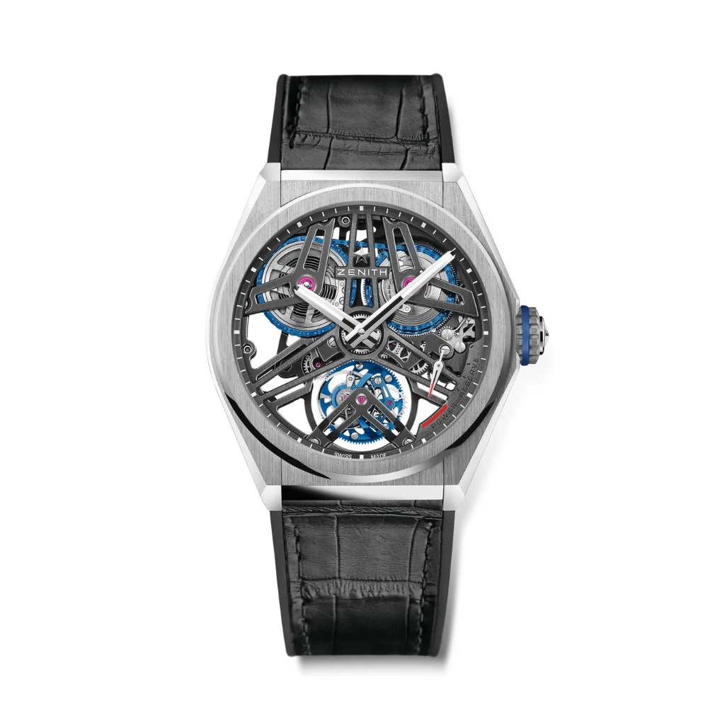 Zenith DEFY TOURBILLON FUSEE CHAINE 45 mm Transparent Dial Platinum Leather Strap 40.9000.4805/75.R582